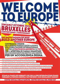 locandina delle contestazioni all'eurosummit a Bruxelles