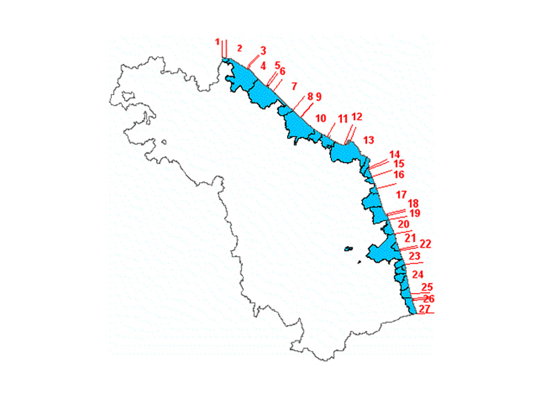 La mappa del Piano di gestione integrata delle aree costiere della Regione Marche