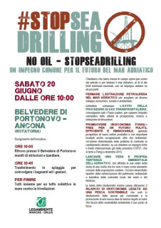 Locandina Stop Sea Drilling - campagna di Legambiente Marche contro le trivellazioni in Adriatico