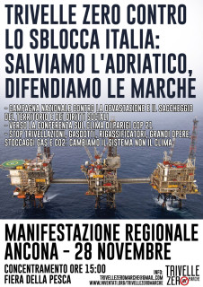 Locandina del movimento Trivelle Zero per la manifestazione del 28 novembre ad Ancona