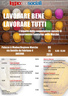 Lavorare bene, lavorare tutti - convegno a Palazzo Li Madou-Regione Marche, Ancona - locandina