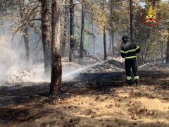 Bosco in fiamme a Camerino