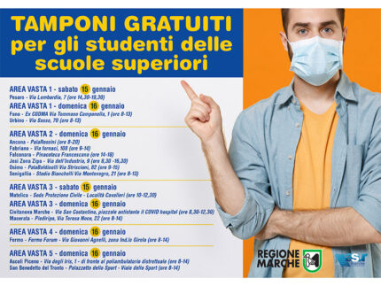 Open day tamponi gratuiti per studenti delle scuole medie superiori delle Marche