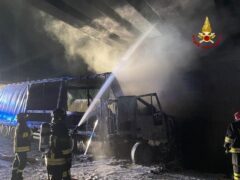 Camion in fiamme a Jesi