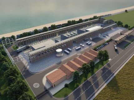 Rendering dell'impianto di produzione di idrogeno presso l'ex-Montedison di Falconara