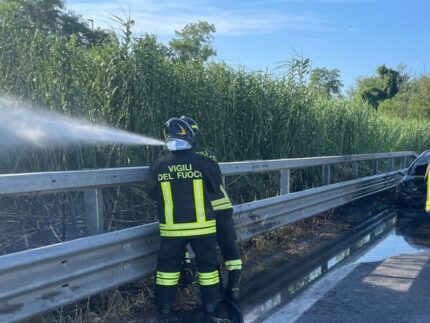 Incendio lungo la Statale 73bis a Fano